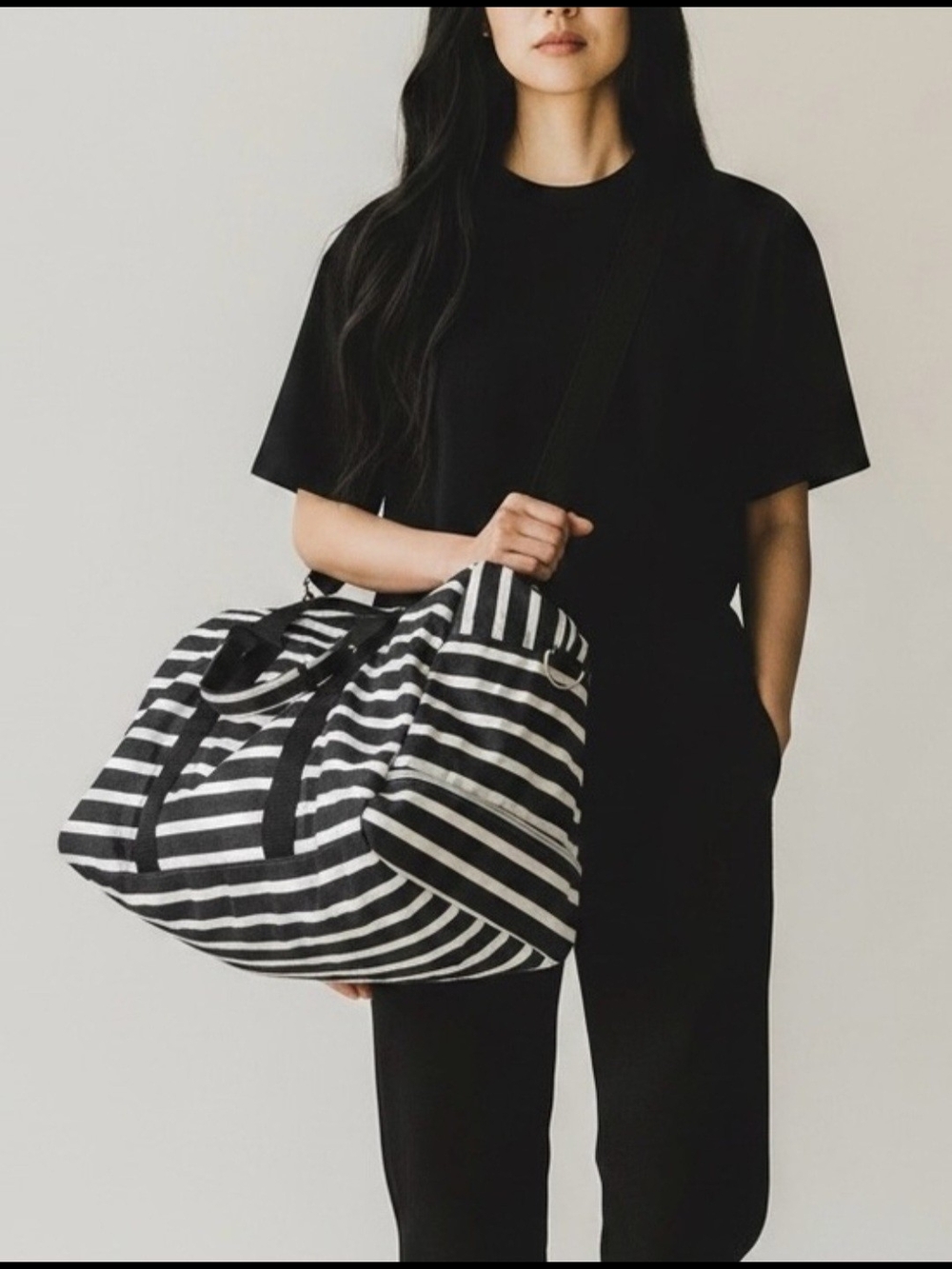 Striped Black & White Weekender Bag - Women's Travel Tote